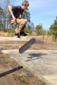 EVAN SEAGROVES lands a fingerflip over a gap near Cruizers. Photo courtesy of Blake Barnes