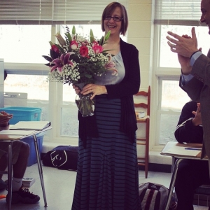 Kathy Greenlee was presented with the Teacher of the Year award during her 2nd period class Feb. 27. Jessica Clayton / The Omniscient.