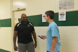 Harrington being interviewed by staff writer, Jacob Sipe