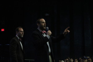 Principal Justin Bartholomew speaks in the auditorium at Eighth Grade Parent Night. Adrianne Cleven/The Omniscient